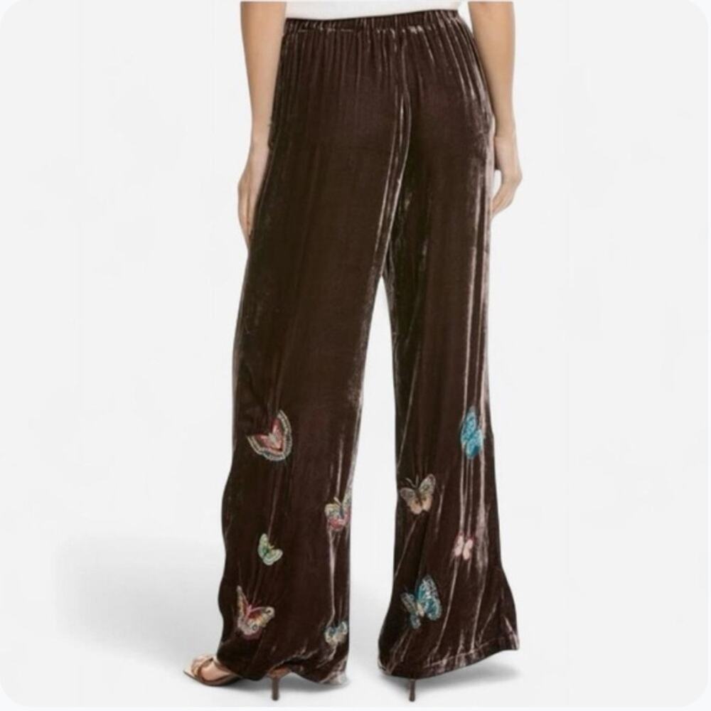 NWT Johnny Was Luciana brown velvet butterfly embroidered wide leg pants, XXL - Picture 2 of 11